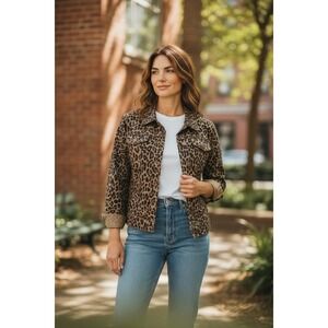 Nine West Jeans Women's Leopard Print Denim Jacket Size M